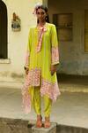 Buy_Swati Vijaivargie_Green Silk Striped Pattern Round Tunic And Dhoti Pant Set _at_Aza_Fashions