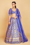 Buy_Amrin Khan_Blue Blouse Raw Silk Hand Flower Embellished Lehenga Set  _at_Aza_Fashions
