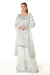Buy_Rabani & Rakha_Off White Georgette, Net Cut Work, Ayat Hand Embroidered Kurta Gharara Set _at_Aza_Fashions