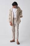 Buy_THREE_Beige Handwoven Cotton Striped Jacket _at_Aza_Fashions