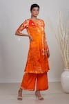 Buy_Garo_Orange Modal, Satin Embroidery Round Neck Floral Print Kurta And Pant Set _at_Aza_Fashions