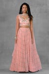 Buy_Riraan Couture_Pink Cotton Satin Embroidered Floral V Neck Printed Lehenga Set _at_Aza_Fashions