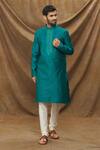 Buy_Samyukta Singhania_Blue Kurta Jacquard Banarasi Silk Floral Work Bodice And Churidar Set _at_Aza_Fashions
