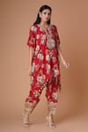 Buy_Amani_Red Muslin Silk Round Floral Pattern Fusion Kaftan And Patiala Set _at_Aza_Fashions