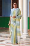 Buy_Dressfolk_Multi Color 100% Linen And Zari Woven Stripe Leheriya Pattern Saree  _at_Aza_Fashions