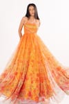 Buy_Cedar & Pine_Multi Color Organza Embroidery Beads Floral Impression Bodice Gown  _at_Aza_Fashions