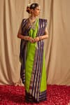 Buy_Paaprika_Green Kanjivaram Silk Handwoven Kattu Kamalam Saree  _at_Aza_Fashions