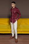 Buy_Varun Chakkilam_Maroon Cotton Piping Mahogany Punch Zenith Shirt _at_Aza_Fashions