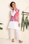 Buy_THE COTTON STAPLE_Pink Cotton Ikat Printed Bundi Kurta Set _at_Aza_Fashions