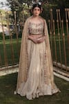 Buy_Soniya G_Ivory Handmade Cotton Embroidery Sequins Scoop Lurex Striped Pattern Lehenga Set _at_Aza_Fashions