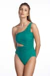 Buy_Kai Resortwear_Green One Shoulder Regal Reef Swimsuit  _at_Aza_Fashions