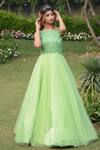 Buy_House Of Mithi Kalra_Green Tulle Sequins, Embroidery Round Neck Bodice Gown _at_Aza_Fashions
