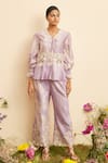 Buy_Chandrima_Purple Chanderi Embroidery Collared Butterfly Cut Work Shirt _at_Aza_Fashions