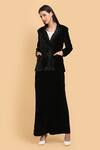 Buy_Label Ivish_Black , Velvet, Satin Round Neck Blazer Flared Trouser Set _at_Aza_Fashions