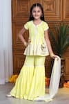 Buy_Free Sparrow_Yellow Cotton Embroidered Lace Top And Sharara Set _at_Aza_Fashions