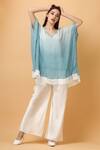 Buy_Label Ivish_Blue Viscose, Chiffon Crystals V-neck Embellished Neckline Kaftan With Pant _at_Aza_Fashions