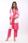 Buy_Itara_Pink Cotton Silk And Embroidery Zig Zag Notched Floral Trench Coat _at_Aza_Fashions