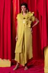 Buy_Enech_Yellow Muslin Modal V Neck High Low Tunic And Palazzo Set  _at_Aza_Fashions