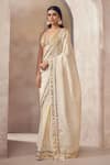 Buy_AFFROZ_Ivory Tissue Silk Embroidery Gota Patti Sunehri Lace Border Saree With Blouse _at_Aza_Fashions