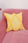 Buy_Throwpillow_Yellow Blend Of Cotton And Polyester Geometric Criss Cross Tufted Cushion Cover _at_Aza_Fashions