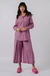 Buy_Tussah by Siddhi Shah_Purple Cotton Plain Collared Neck Solid Shirt And Pant Set  _at_Aza_Fashions