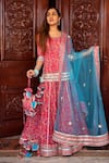 Buy_POMCHA JAIPUR_Pink Kurta And Skirt Cotton Printed Floral Round Naaz Set_at_Aza_Fashions