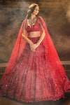 Buy_Seema Gujral_Red Net Embroidered Sequins Notched Bridal Lehenga Set  _at_Aza_Fashions