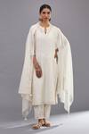 Buy_KORA_Off White Kurta  Silk Chanderi Embroidered Neck Straight Pant Set  _at_Aza_Fashions