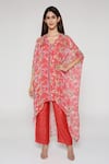 Buy_Bha sha_Coral Shantoon Printed V Neck Maana Kaftan Pant Set _at_Aza_Fashions