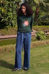 Buy_Ode To Odd_Green Cotton Fleece Hand Embroidered Thread Work Rose Sweatshirt  _at_Aza_Fashions