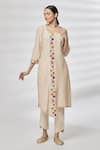 Buy_Kasturi Tikmani_Pink Kurta Pure Chanderi Floral Round Pattern And Pant Set  _at_Aza_Fashions