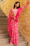 Buy_Suruchi Parakh_Pink Georgette Embroidery Pre-draped Vintage Print Skirt Saree With Blouse _at_Aza_Fashions