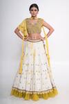 Buy_Merge Design_White Velvet Embroidered Pearl V Neck Lehenga Set _at_Aza_Fashions