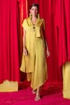 Buy_Enech_Yellow Muslin Modal Lapel Asymmetric Tunic And Palazzo Set  _at_Aza_Fashions