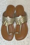 Buy_Sandalwali_Gold Vegan Leather Sonya Metallic Kolhapuri Heels_at_Aza_Fashions