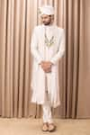 Buy_Ankit V Kapoor_Gold Cotton Embroidery Thread Zahid Sherwani Set _at_Aza_Fashions