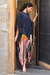 Buy_Varun Bahl_Blue Georgette Printed Abstract Garden Crew Neck With Pattern Long Kaftan _at_Aza_Fashions