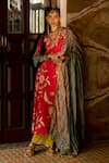 Buy_Rajiramniq_Red Dupatta Tissue, Kurta Silk, Palazzo Modal Floral Print, Panelled Set _at_Aza_Fashions