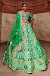 Buy_Aditi Gupta_Green Banarasi Chanderi Butterflies And Pattern Bridal Lehenga Set _at_Aza_Fashions