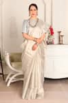 Buy_Sheela Suthar_Silver Handwoven Zari Tissue Plain Sava Saree With Running Blouse _at_Aza_Fashions
