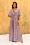 Buy_Label Niti Bothra_Purple Pure And Handwoven Banarasi Silk Embroidery Handcrafted Motif Kaftan _at_Aza_Fashions