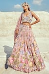Buy_Nikita Vishakha_Purple Net, Jacquard Embroidery, Pearls Round Neck Zardozi Bridal Lehenga Set _at_Aza_Fashions