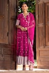 Buy_PREEVIN_Fuchsia Angrakha Cotton Mulmul And Dupatta Tulle & Leaf Anarkali With  _at_Aza_Fashions