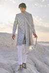 Buy_Seema Gujral_Grey Sherwani Raw Silk Embellished Mirror Set _at_Aza_Fashions