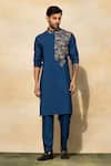 Buy_Diyarajvvir_Blue Cotton Embroidery Thread Kurta Set _at_Aza_Fashions