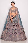 Buy_Pallavi Poddar_Blue Tulle Sequins, Beads, Embroidery Asymmetric Gama Mirror Bridal Lehenga Set _at_Aza_Fashions