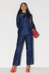 Buy Febo6 Blue Silk Embroidery Round Neck Panelled Top And Pant Set at Aza Fashions Buy_Febo6_Blue Silk Embroidery Round Neck Panelled Top And Pant Set _at_Aza_Fashions