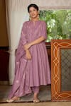 Buy_Kefi Collections_Purple Soft Cotton Woven And Embroidered Iris Striped Anarkali Set  _at_Aza_Fashions