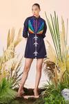 Buy_Shahin Mannan_Blue Self Stripe Poplin Fly Over The Rainbow Parka Dress_at_Aza_Fashions