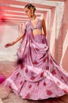 Buy_Awigna_Purple Crepe Printed Floral V Neck Sareh Lehenga Set _at_Aza_Fashions